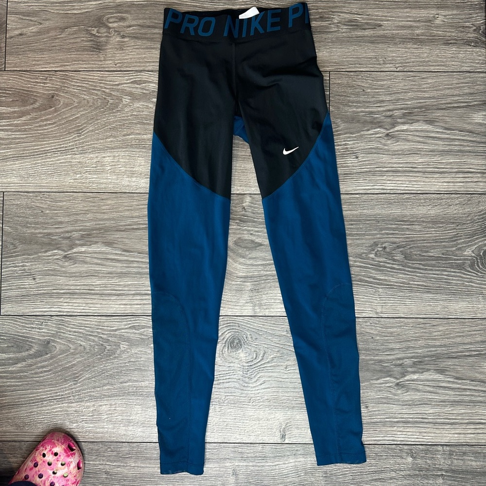 Blue and Black Nike Pro Leggings